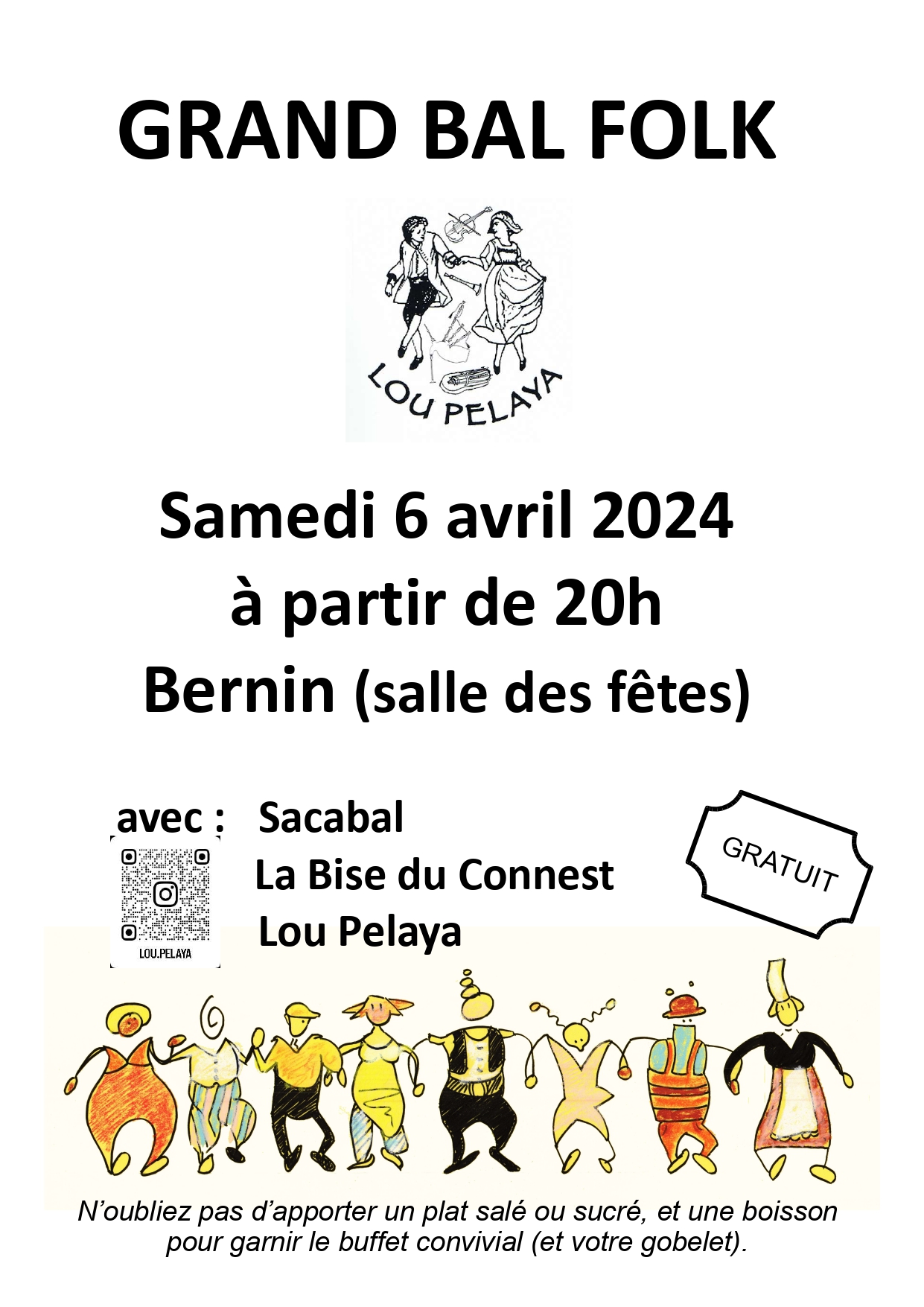 Affiche du bal folk à Bernin du 6 avril 2024